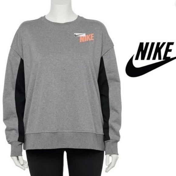 Nike Dri-FIT Gray & Black Long Sleeve Sweatshirt 3X Logo Pullover - Picture 1 of 5